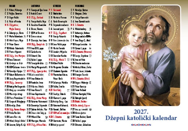 Džepni katolički kalendar na preklop 2027. - Sveti Josip